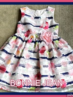 BONNIE JEAN Dressy Floral Striped Girl’s Dress Sz 4 ~ Special Occasion